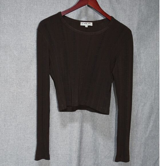 J’Coûte Cher Paris Brown Ribbed Long Sleeve Stretch Top Size L - Picture 1 of 3